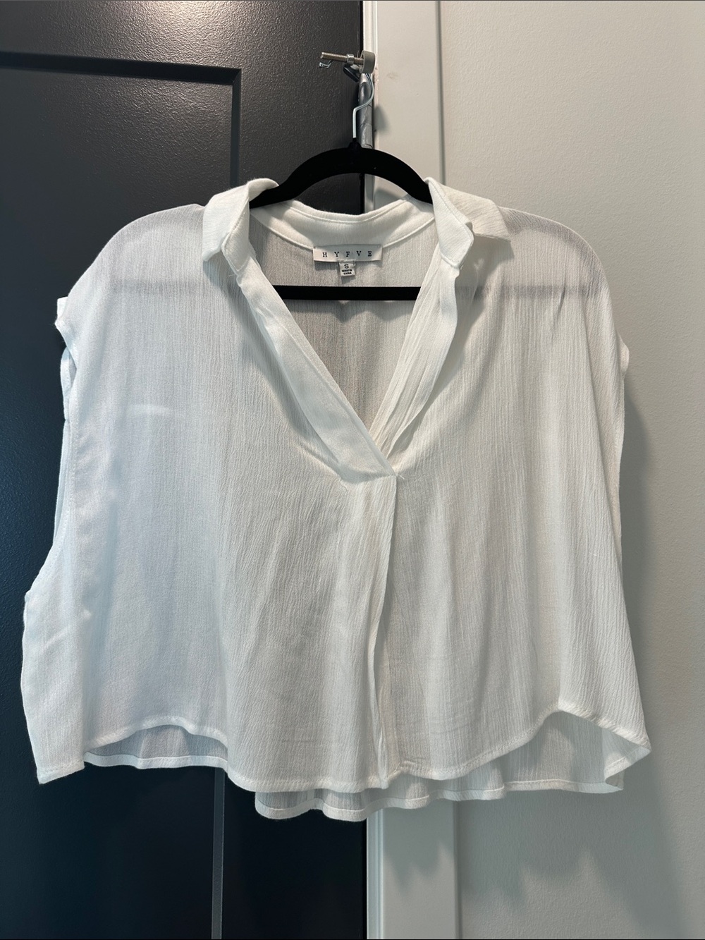 HYFVE White V-Neck Collared Lightweight Blouse